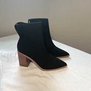 Steven New York Black Pointed Toe Fabric/Sock Heeled Boot